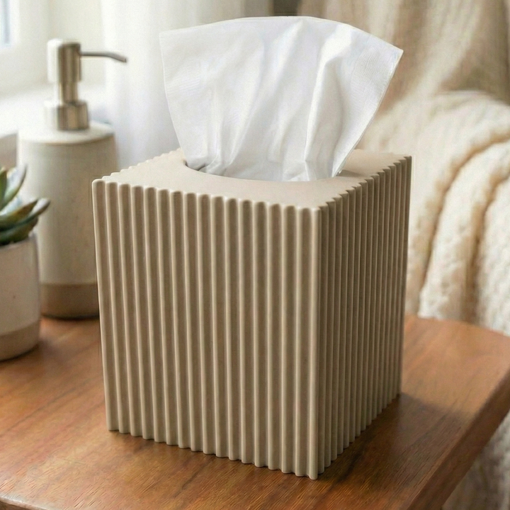 Modern Ribbed Square Tissue Box Cover – 3D Printed Matte PLA