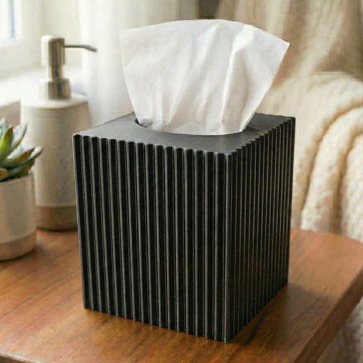 Modern Ribbed Square Tissue Box Cover – 3D Printed Matte PLA