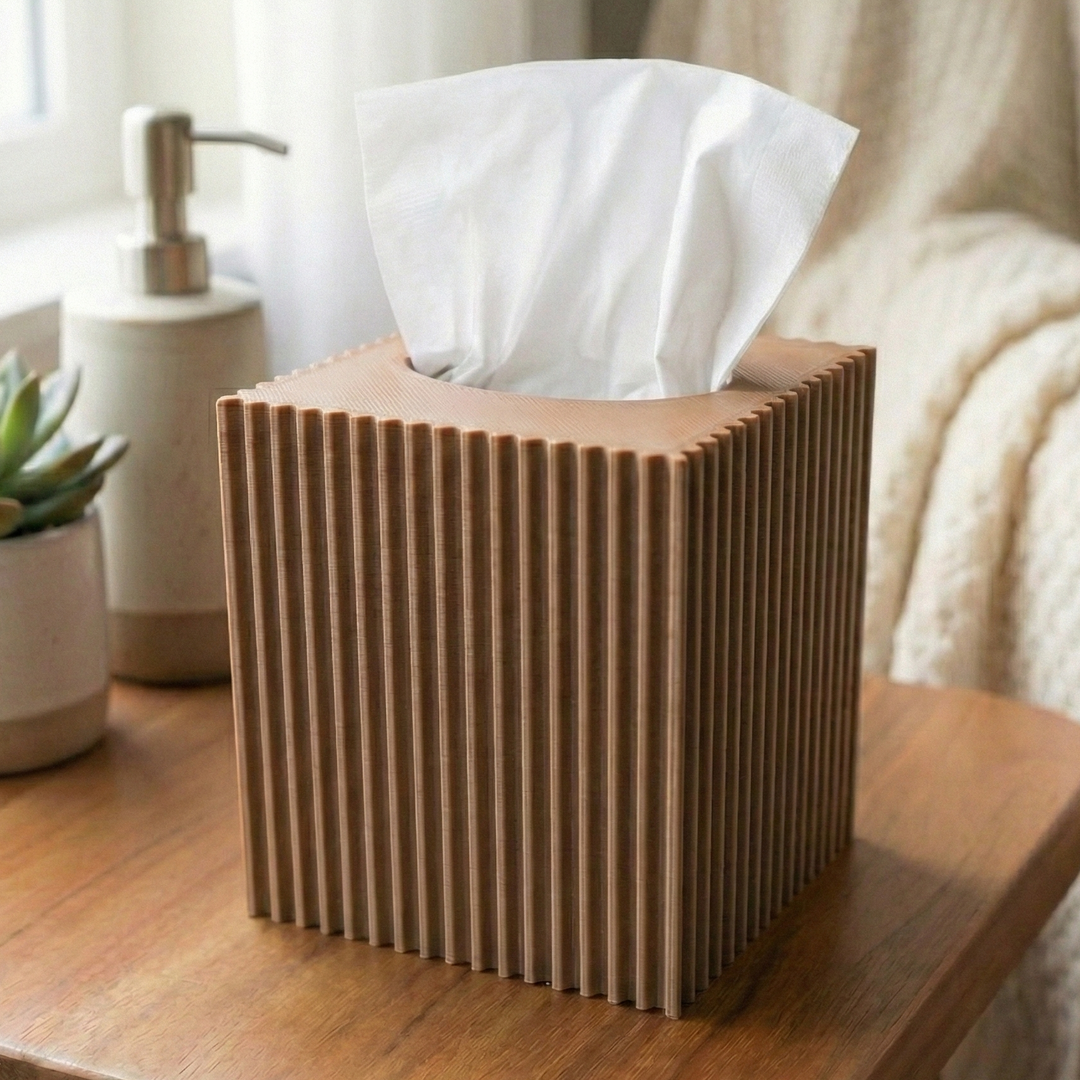 Modern Ribbed Square Tissue Box Cover – 3D Printed Matte PLA